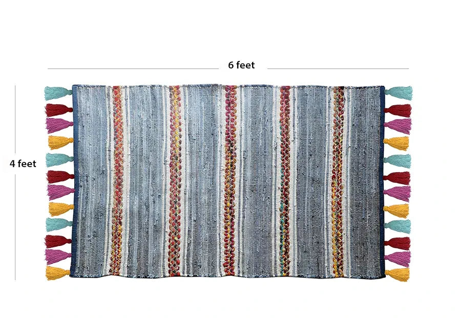 THE HOME TALK Cotton Chindi Rug | Denim Carpets for Living Room, Hallway, Bedroom, Dining Room | Recycled Thread Weave Rug | Multi-Purpose Carpets | Anti-Skid | 4 x 6 Feet | Denim Blue